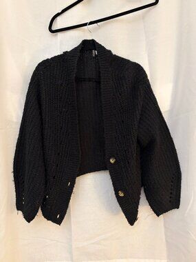 H&M Divided Small Black Chunky Openwork Button Cardigan